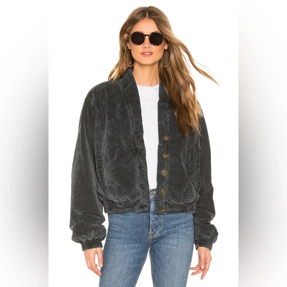 Free People Main Squeeze Jacket in Black Charcoal Size Large Quilted Jacket - Picture 2 of 8